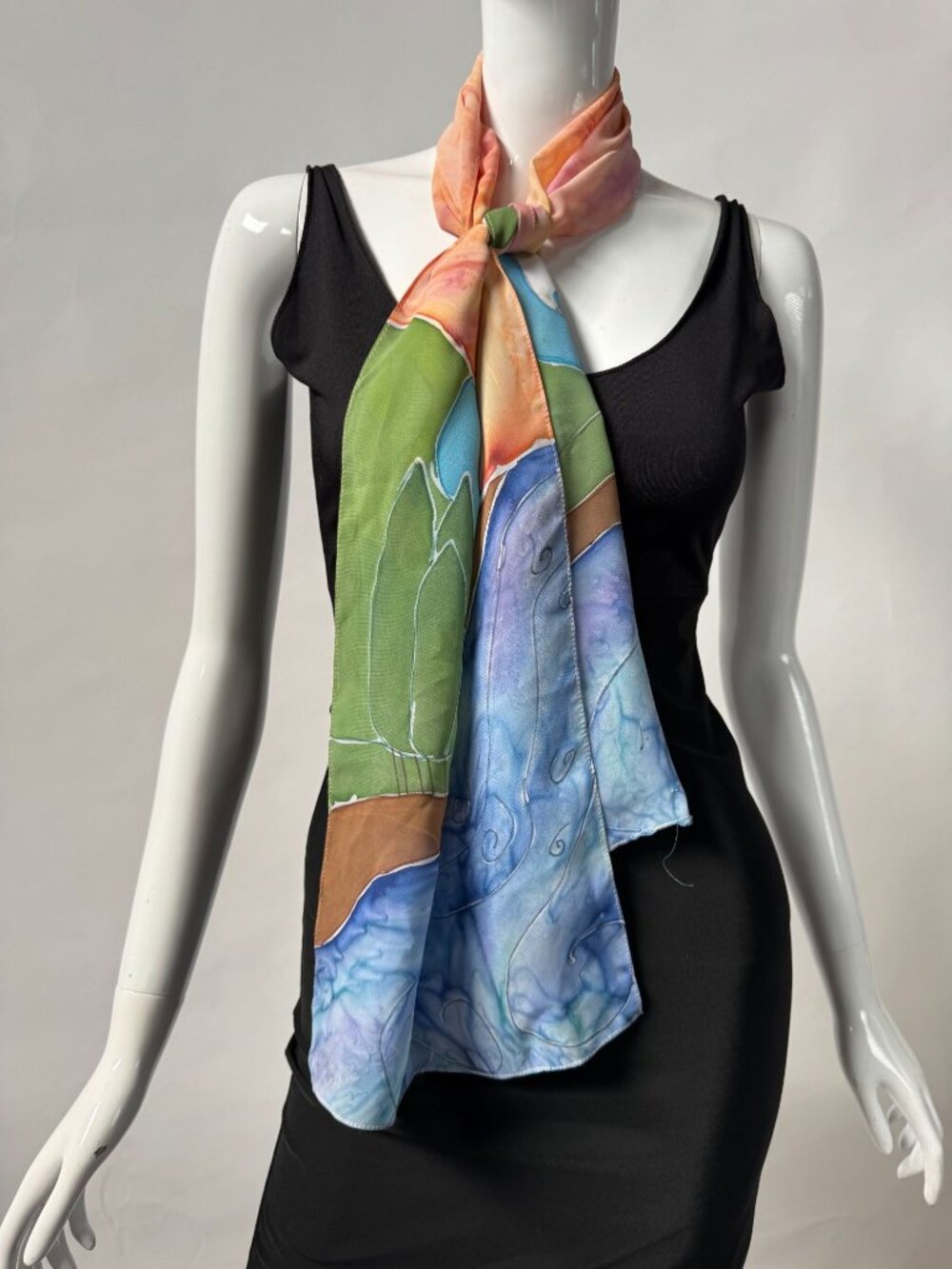 Hand-Painted Hope + Bolivia Scarf With Vibrant Nature-Inspired Design 100% Polye